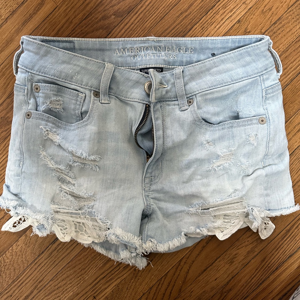 American Eagle Outfitters Light Wash Ripped Jean Shorts